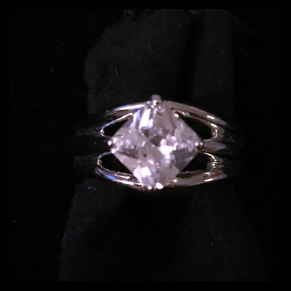 Silver Wide Band Square CZ Gem Cocktail Ring 9
